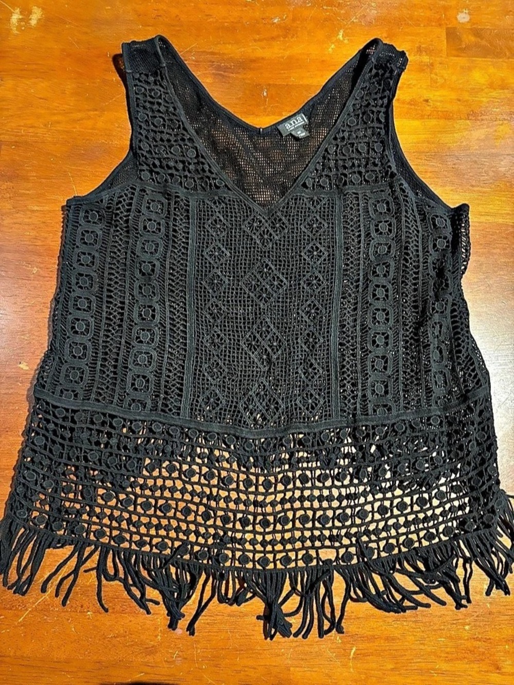 ana Black Crochet Fringe Crop Top Size Small Like New